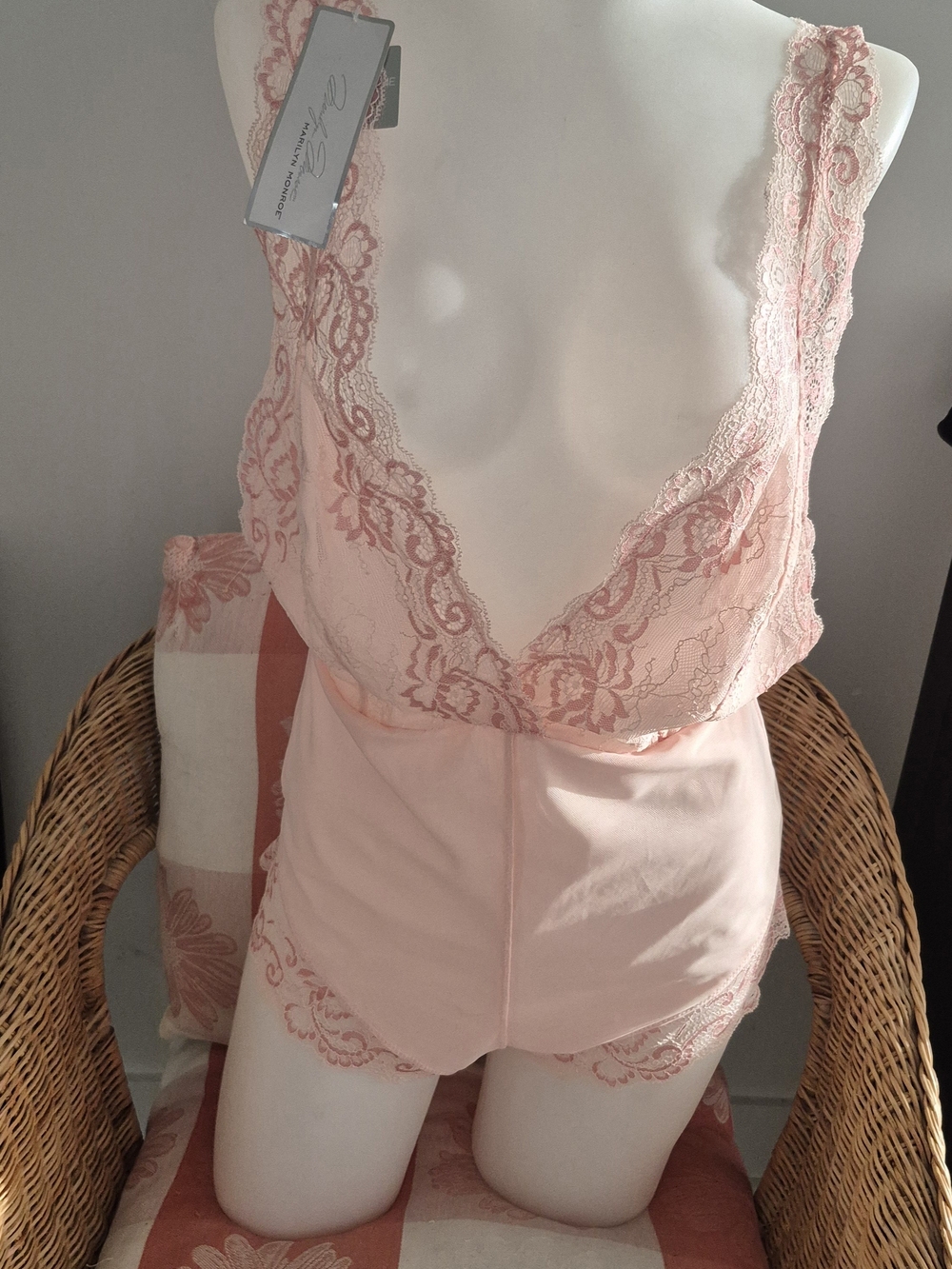 Marilyn Monroe Light Pink Lace-Trim Satin Chemise